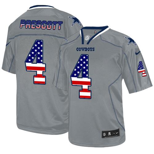 Nike Cowboys #4 Dak Prescott Grey Men's Stitched NFL Elite USA Flag Fashion Jersey - Click Image to Close